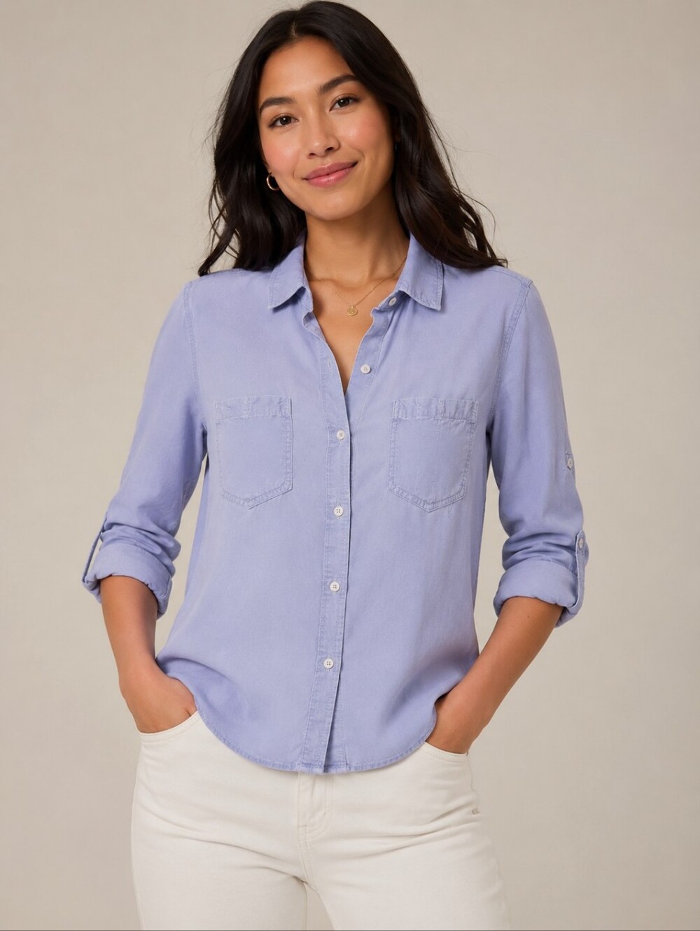 ❤️ ANTHROPOLOGIE CLOTH & STONE BUTTON DOWN CHAMBRAY TOP /SHIRT, XS